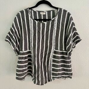 Cost Plus World Market Gray and White Striped Blouse